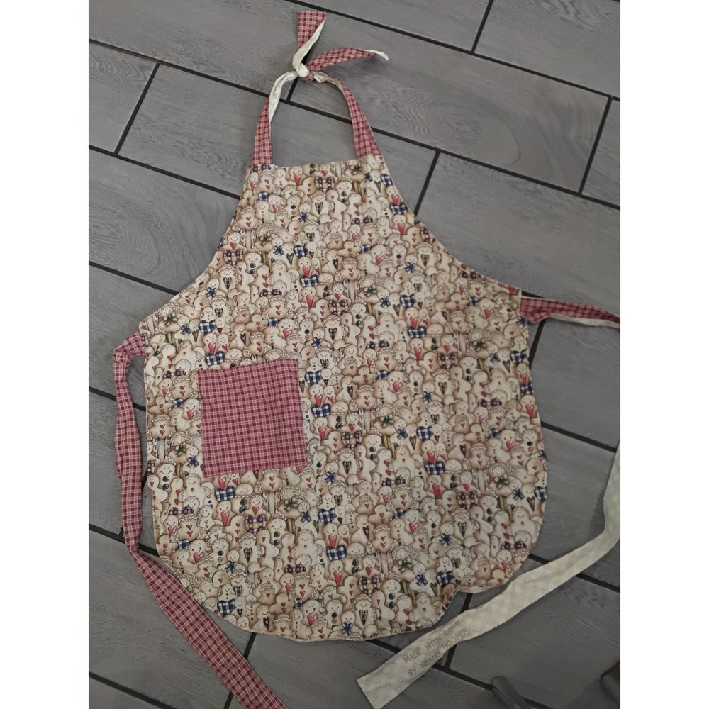 Handmade Reversible Gingerbread Man Apron Red Gingham Checkered Holiday Baking